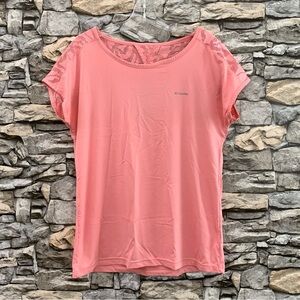 #9 Columbia Peach Lace Back Athletic Yoga Gym Running Workout Shirt Top Medium